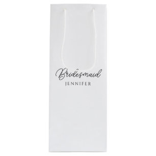 Bridesmaid Calligraphy Script Name Custom Top Wine Gift Bag