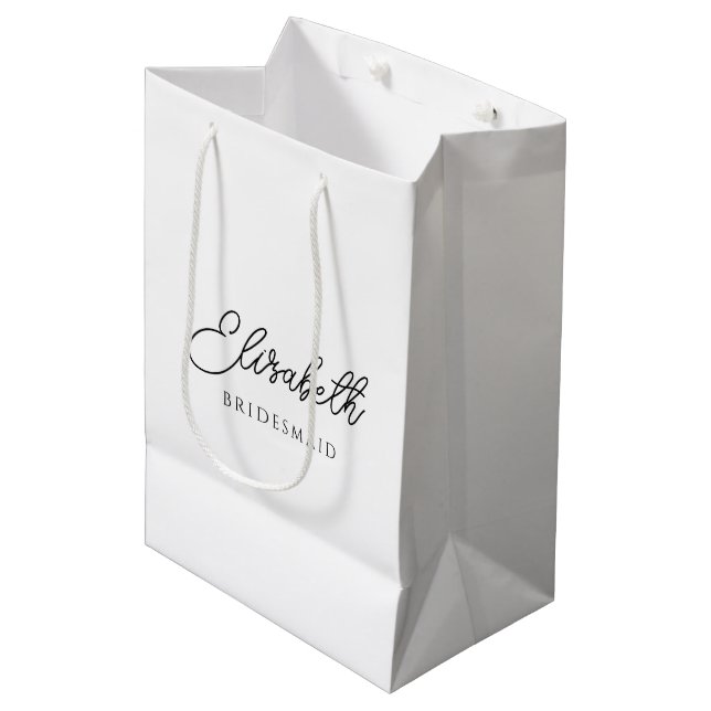 Bridesmaid Calligraphy Script Name Top Custom Medium Gift Bag (Front Angled)