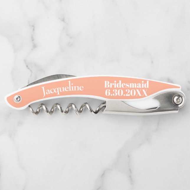 Bridesmaid Cantaloupe Wedding Favour Corkscrews (Back)