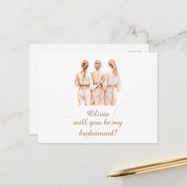 Bridesmaid champagne silhouette Proposal  Postcard (Front/Back In Situ)