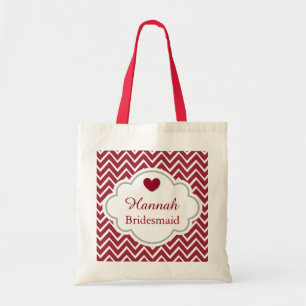 Bridesmaid Chevron Pattern Heart Accent RED A6 Tote Bag