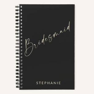 Bridesmaid Chic Minimalist Personalised Black Notebook