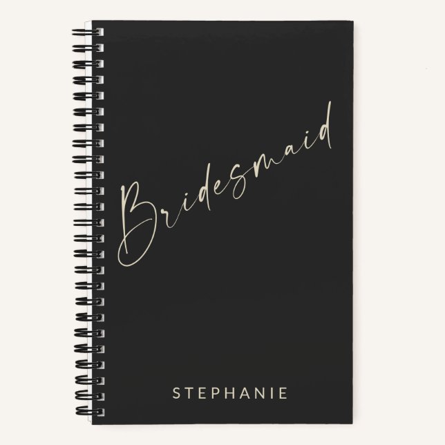 Bridesmaid Chic Minimalist Personalised Black Notebook (Front)