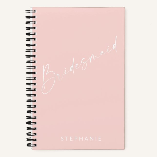 Bridesmaid Chic Minimalist Personalised Blush Pink Notebook (Front)
