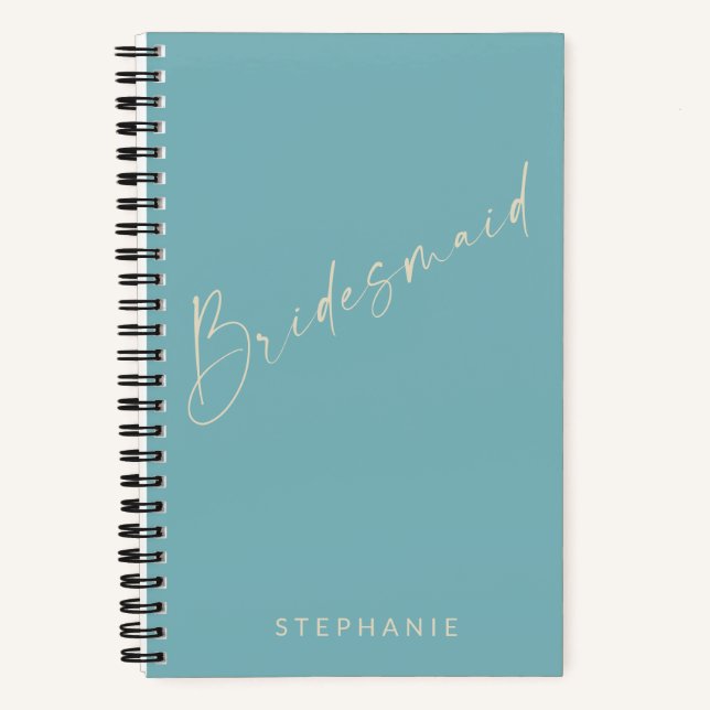 Bridesmaid Chic Minimalist Personalised Teal Blue Notebook (Front)