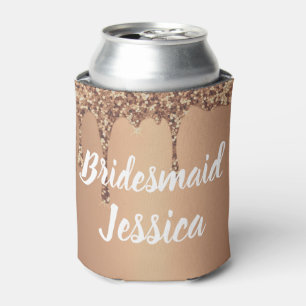 Bridesmaid Copper Gold Drip Glitter Weddings Can Cooler