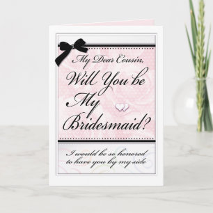 Bridesmaid Cousin Elegant Roses Hearts Bow Card