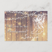 Bridesmaid - Cowboy boots, Wood with Lights
