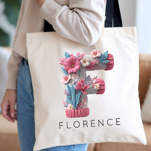Bridesmaid Custom Modern Pink Floral Monogrammed Tote Bag
