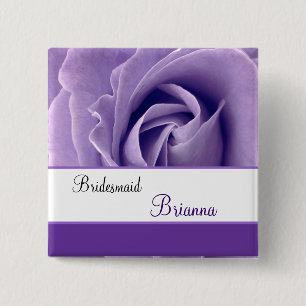 BRIDESMAID Custom Name Lavender Purple Rose 15 Cm Square Badge