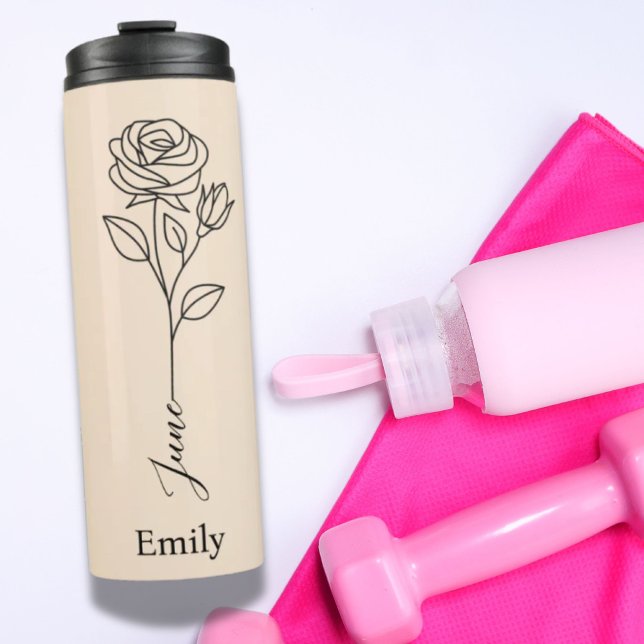 Bridesmaid Custom Name Rose June Birth Flower  Thermal Tumbler (Bridesmaid Custom Name Rose June Birth Flower Thermal Tumbler)
