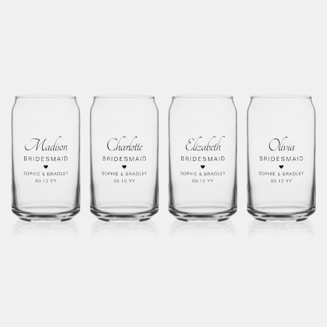 Bridesmaid Custom Personalised Names Wedding Party Can Glass (Front)
