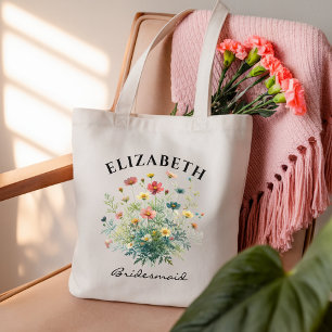 Bridesmaid   Custom Watercolor Wildflower Bride Tote Bag