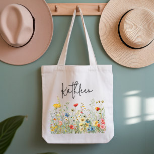Bridesmaid   Custom Watercolor Wildflower Wedding Tote Bag