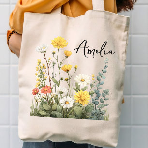 Bridesmaid Custom Wildflower Bachelorette Party Tote Bag