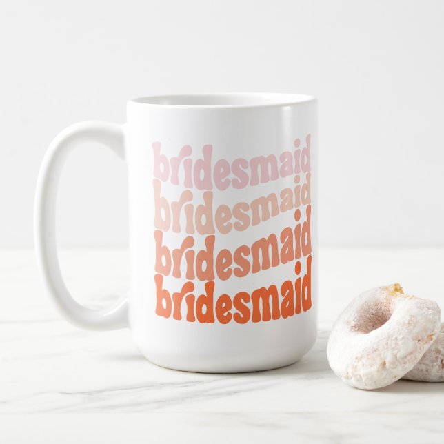 Bridesmaid cute retro orange, personalised coffee mug (With Donut)