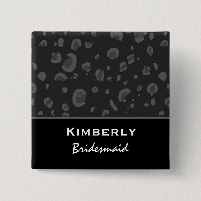 Bridesmaid Dark Grey and Black Leopard Confetti 15 Cm Square Badge (Front)