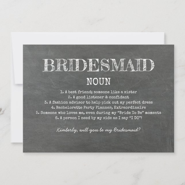 Bridesmaid Definition Funny Proposal Invitation (Front)