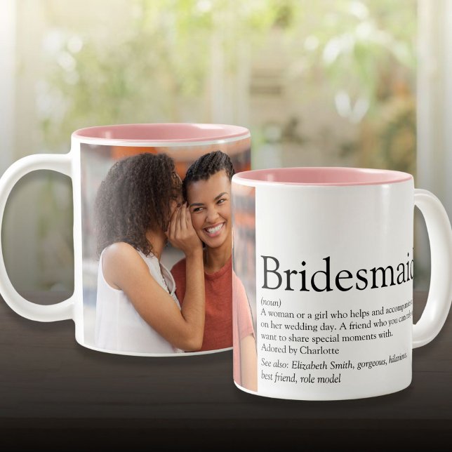 Bridesmaid Definition Photo Wedding Favour Two-Tone Coffee Mug (Bridesmaid Definition Photo Wedding Favor Two-Tone Coffee Mug)