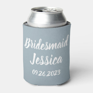 Bridesmaid Dusty Blue Elegant Script Gift Weddings Can Cooler