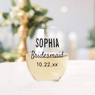 Bridesmaid Elegant Modern Typography Wedding Favou Stemless Wine Glass