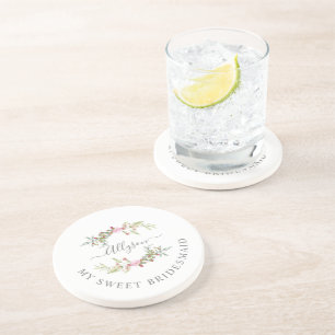 Bridesmaid Elegant Romantic Wreath in Pink Tones Coaster