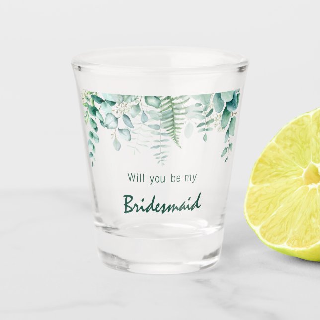 Bridesmaid eucalyptus greenery ferns woodland shot glass (Front)