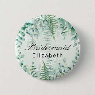 Bridesmaid eucalyptus greenery woodland forest 6 cm round badge