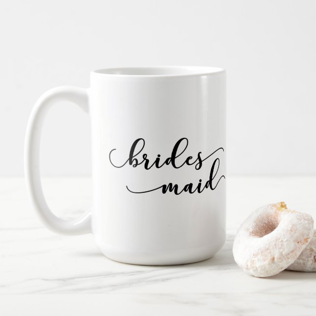 Bridesmaid Favour, Black Modern Script Typography Coffee Mug (With Donut)