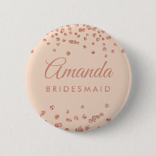 Bridesmaid Favour Rose Gold Glitter Confetti Blush 6 Cm Round Badge