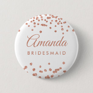 Bridesmaid Favour Rose Gold Glitter Confetti White 6 Cm Round Badge