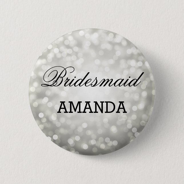 Bridesmaid Favour Silver Glitter Lights 6 Cm Round Badge (Front)