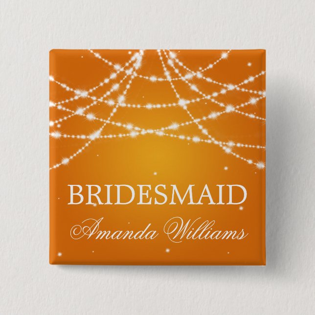 Bridesmaid Favour Sparkling String Orange 15 Cm Square Badge (Front)