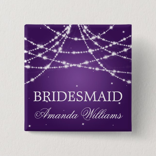 Bridesmaid Favour Sparkling String Purple 15 Cm Square Badge (Front)