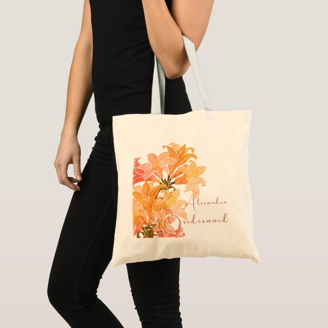 Bridesmaid Floral Burnt Orange Trendy  Tote Bag (Front (Product))