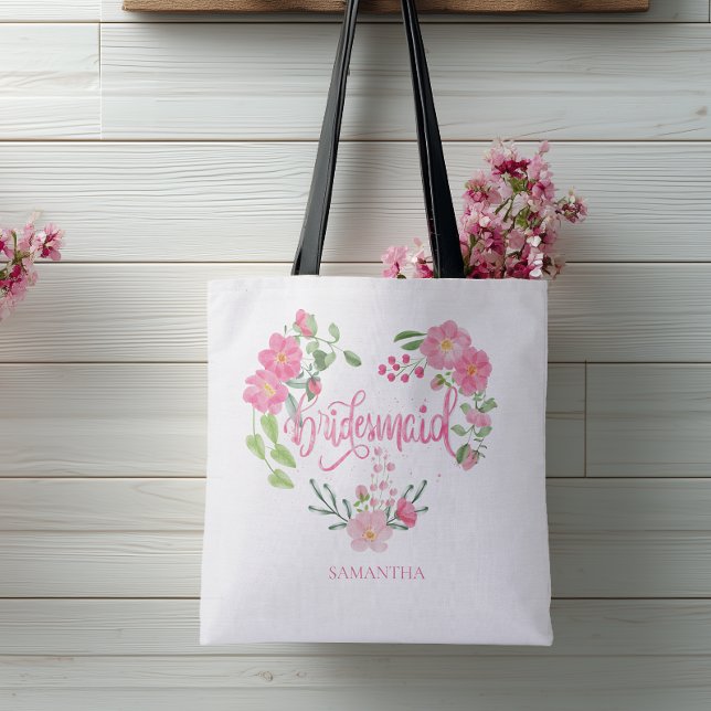 Bridesmaid Floral Personalized Name Tote Bag (Personalized Bridesmaid Tote Bag)