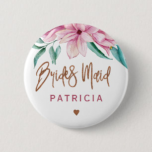 Bridesmaid floral pink copper bridal shower 6 cm round badge