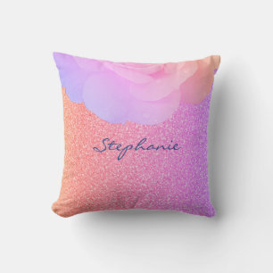 Bridesmaid Floral Rose Gold Glitter Pink Sparkle Cushion