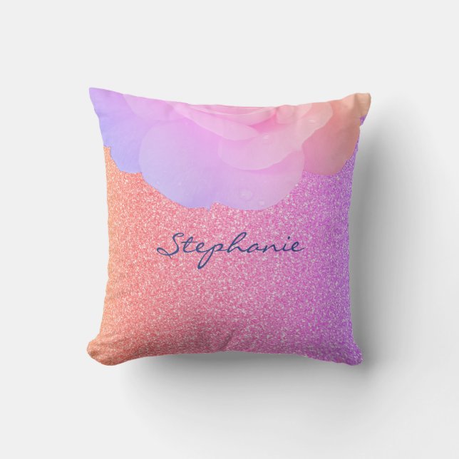 Bridesmaid Floral Rose Gold Glitter Pink Sparkle Cushion (Front)