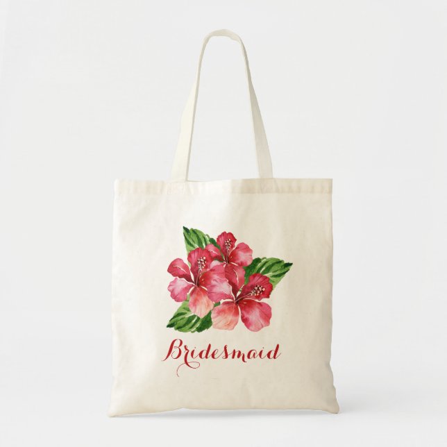 Bridesmaid Floral Tropical Red Hibiscus Tote Bag (Front)
