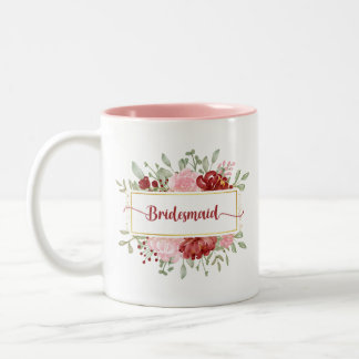 Bridesmaid floral watercolor red and pink flowers Two-Tone coffee mug