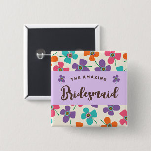 BRIDESMAID Fun Colourful Daisy Pop Wedding Button