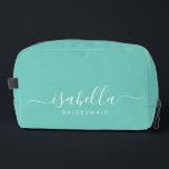 Bridesmaid Gift Blue Aqua  Dopp Kit<br><div class="desc">This Bridesmaid dopp kit accessory bag features a handwritten white script typography with swashes on a midnight or aqua background. Present your bridesmaids with a toiletry bag for their makeup and small items traditionally presented at the rehearsal dinner,  for use in the early morning before the wedding.</div>