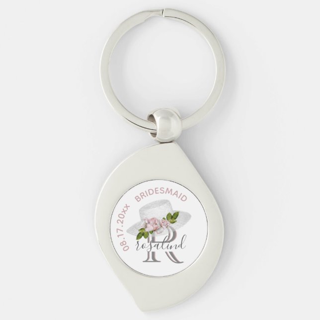 Bridesmaid Gift Custom Monogram Name Date Key Ring (Front)