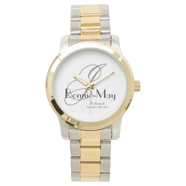 Bridesmaid Gift Elegant Monogram Rustic Chic Watch (Front)