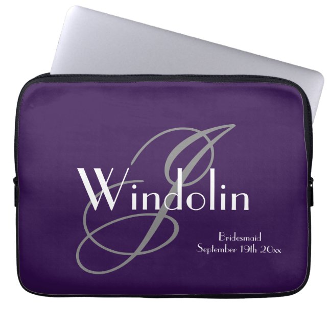 Bridesmaid Gift Monogram & Name Modern Cool Chic  Laptop Sleeve (Front)