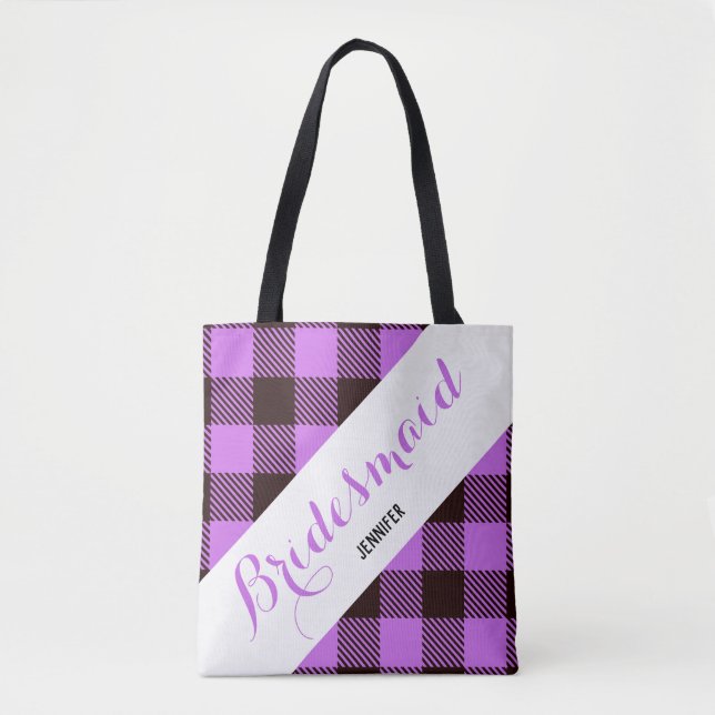 Bridesmaid Gift Personalised Name Tartan Simple Tote Bag (Front)