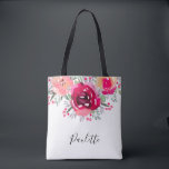 Bridesmaid Gift Personalised  Tote Bag<br><div class="desc">You can give this beautiful personalised tote bag with vibrant floral blooms in shades of pink and cream and personalised in chic lettering to bridesmaids,  friends or for yourself. MATCHING ITEMS in our store.</div>