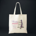 Bridesmaid Gift Pink Purple Floral Wedding Cake Tote Bag<br><div class="desc">Canvas tote bag features an original marker illustration of a tiered wedding cake with purple and pink icing flowers and BRIDESMAID in a fun font. A unique bridal party gift! This design is also available on other products. Don't see what you're looking for? Need help with customization? Contact Rebecca to...</div>