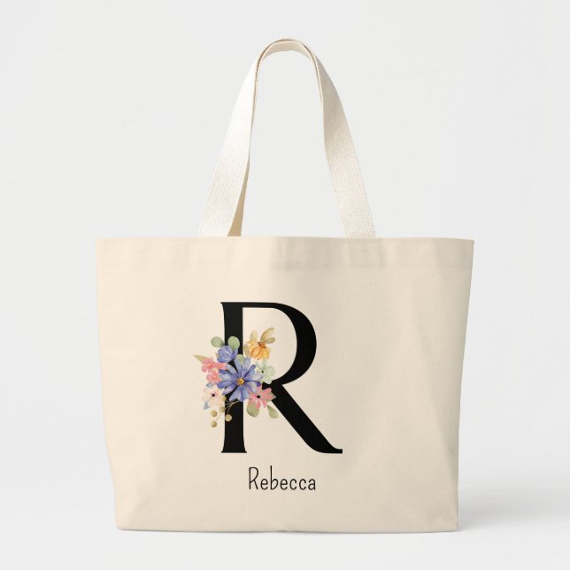 Bridesmaid Gift Wild Flower Alphabet R Tote Bag (Front)
